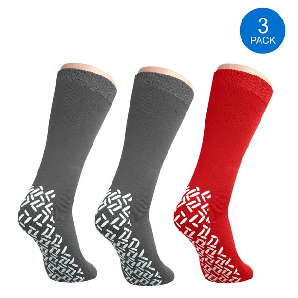 Pack of 3 Pairs - XXXL Non-Skid Bariatric Extra Wide Slipper Socks for  People with Swollen feet Diabetes & Edema (2 Grey 1 Red)