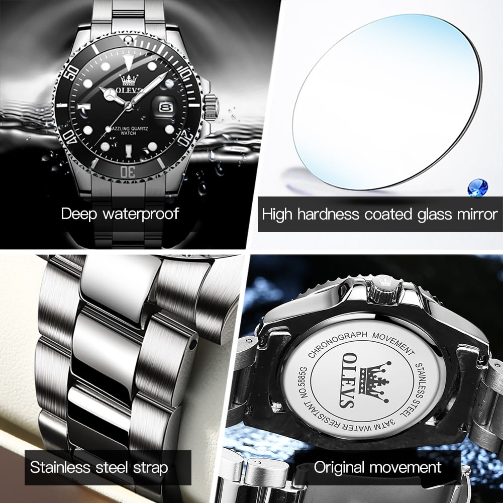OLEVS Watches for Men Luxury Classic Dress Analog Quartz Fashion Two Tone Gold Plated Stainless Steel Date Waterproof Luminous Mens Wrist Watches Reloj Para Hombre Green/Black/Blue