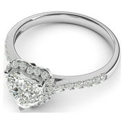 Sterling Silver Simulated Heart-shaped Diamond Halo Engagement Ring with Side Stones Promise Bridal Ring (4)