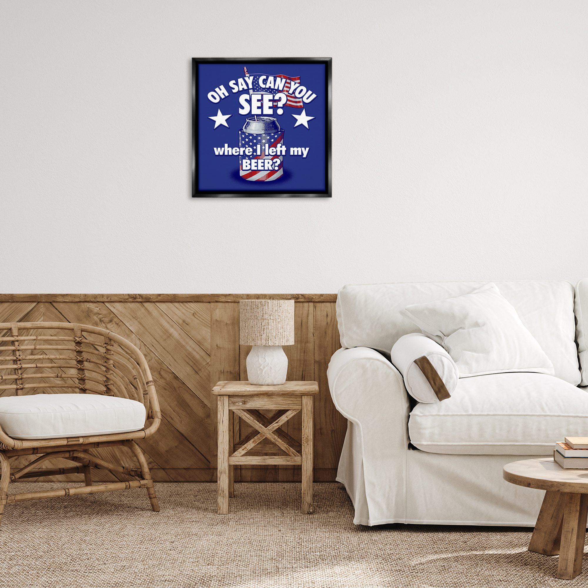 Stupell Industries Funny Patriotic Beer Patriotic Painting Black Floater Framed Canvas Art Print Wall Art, 25 x 25