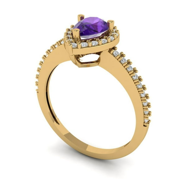 0.755 ct Pear Cut Natural Amethyst Solitaire with Accents Engagement Ring for Women in 18K Yellow Gold