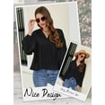 thumbnail image 5 of HUBERY Women Lace Spliced V Neck Lantern Long Sleeve Solid Color Chiffon Top, 5 of 7