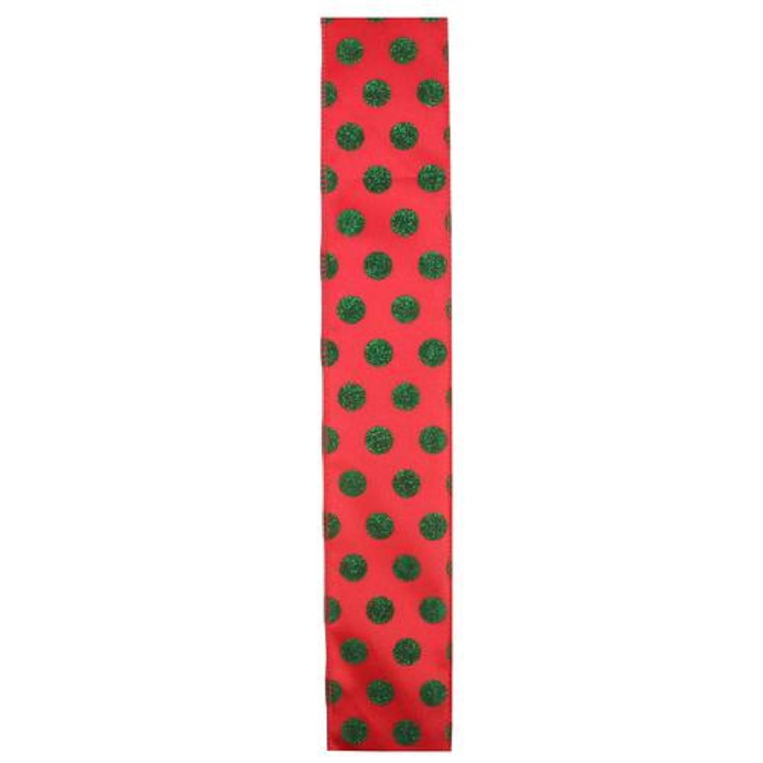 Red And Green Polka Dot Wired X-Mas Craft Ribbon - Walmart.com
