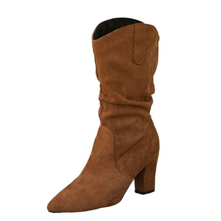 

Ediodpoh Women s Winter Suede Mid Calf Boots Casual Comfort Solid Color Boots Boots for Lady Brown 9