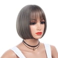 thumbnail image 4 of Desertasis human hair wig with bangs air bangs bob hairstyle wigs Women End Fashion Short Party Cosplay Bob Wigs Black Fiber for Full wig, 4 of 8