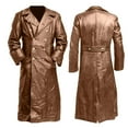 thumbnail image 2 of FAVIPT Mens Retro Faux Leather Trench Coat Full Length Classic Medieval Long Jackets Motorcycle Long Sleeve Zipper Outerwears Brown,XXL, 2 of 6