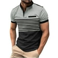 thumbnail image 2 of Yaoyar Summer Men's Clothing T-Shirts for Men Short Sleeve Shirts Casual Stripe Button Short Sleeve Turndown Collar Blouse Shirt Gray,S, 2 of 8