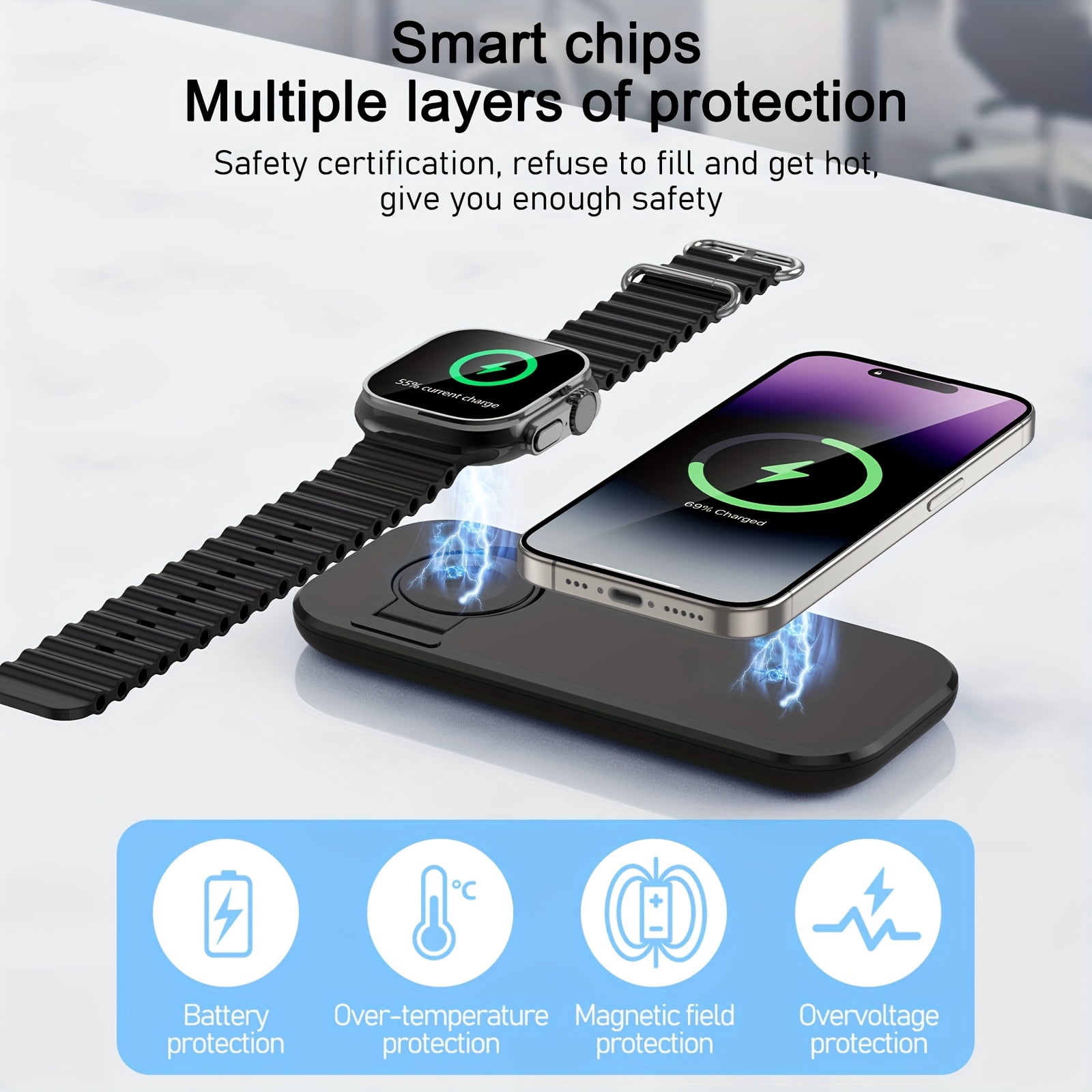 The 2-in-1 Wireless Charger for Mobile Phones Is Suitable for iPhone Models 17/16/15/14/13/12 And for Apple Watches Suitable for Samsung S25/ Suitable for Samsung Watches