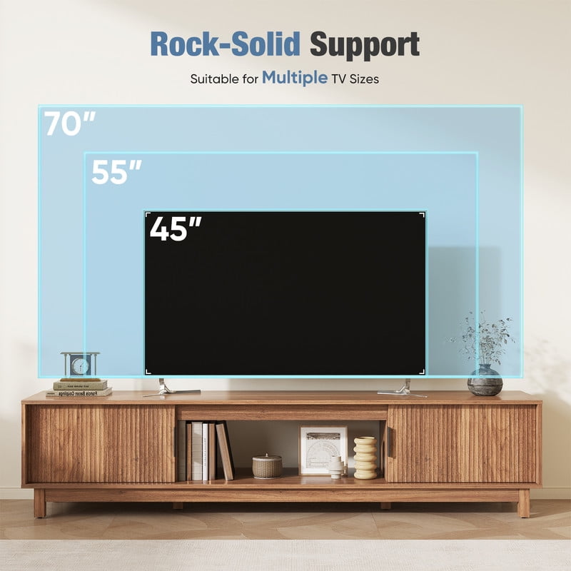 Gianna TV Stand, Entertainment Center Media Console Table with Storage Cabinet, Mid Century Modern Wood Television Furniture with Cable Management Hole for Living Room, Office and Bedroom, 70" Wide