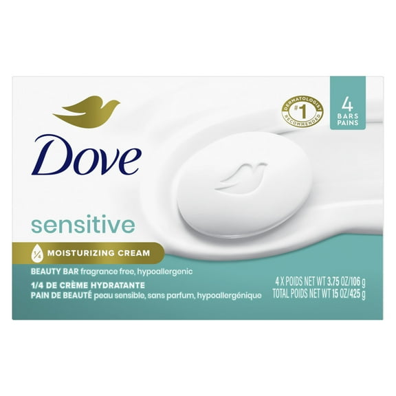 Dove Beauty Bar Women's Bath Soap Sensitive, 3.75 oz 4 Bars