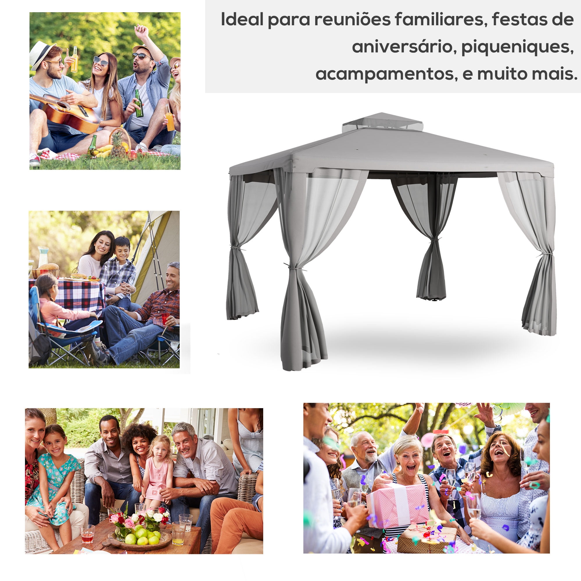 Outsunny 9.6' x 11.6' Patio Gazebo, Steel Frame, Polyester Roof, Outdoor Canopy Shelter, Gray