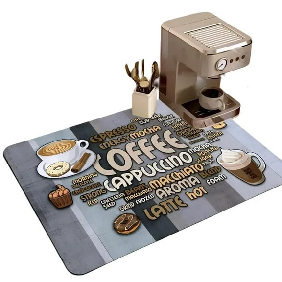 Coffee Mat Hide Stain Rubber Backed Absorbent Dish Drying Mat for Kitchen Counter - Fits Under Coffee Maker & Machine