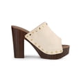 thumbnail image 3 of BLISSFUL STEP Women's Shoes Platform Chunky Heels Open Toe Rivet Faux Suede Slides Sandals Beige 7, 3 of 7
