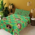 thumbnail image 2 of Ambesonne Monkey Emoji Fitted & Top Sheet Set with Shams, Jungle Squares Animals, Lime Green Umber Beige, 2 of 5
