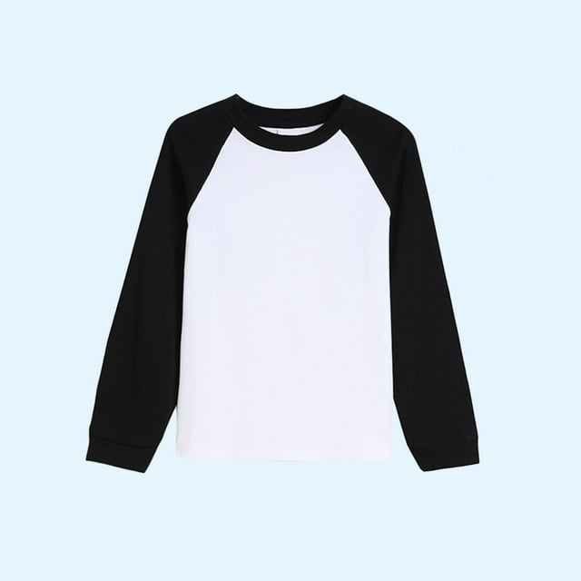Milgrthf Chandail à Col Rond pour Enfants Garçons Filles Automne Décontracté Manches Longues Raglan à Blocs de Couleur Coton Chandail Molletonné Noir 2 Ans