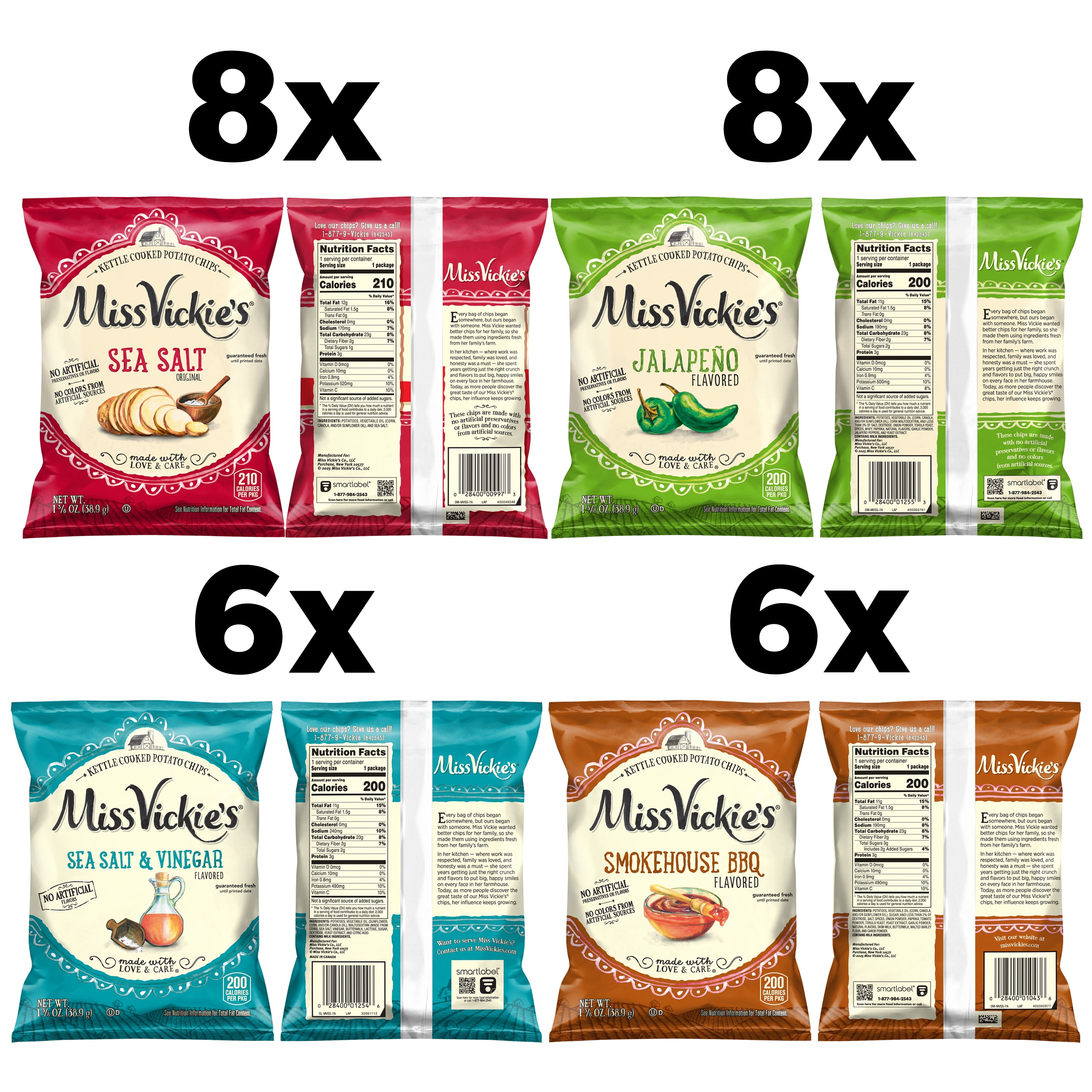 Miss Vickies Variety pack Kettle Cooked Potato Chips Bag, 1.375 oz, (28 Pack)