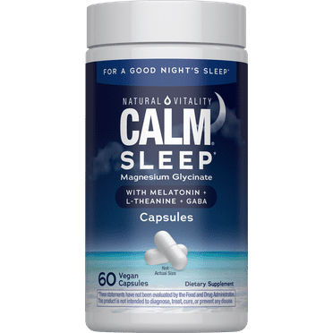 Natural Vitality CALM, Sleep Aid Capsules with Magnesium Glycinate, Melatonin and L-Theanine, 60 count