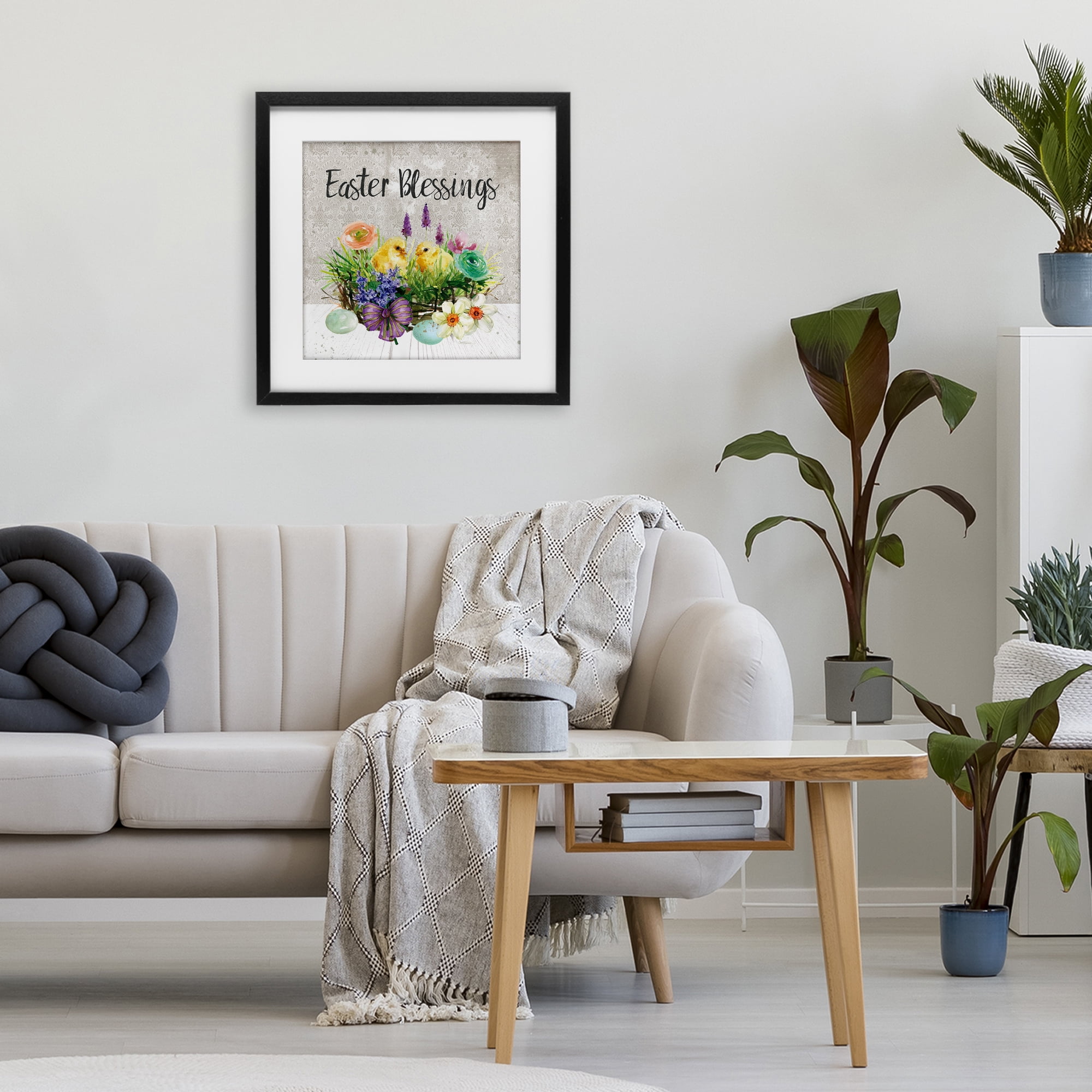 Stupell Industries Easter Blessings Basket of Flowers Black Framed Print Under Glass, design by Carol Robinson