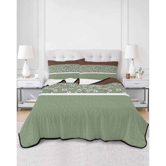 Quilts Twin XL Size, Sage Green Brown Flowers Soft Comforter Bedding Set for Bed, Classic Botanical Art Elegant Lightweight Quilted Bedspread with Pillow Cover(2 Pieces) for All Season, 68x98 Inch