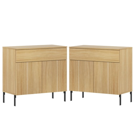 Modern Minimalist Nightstand Set of 2 31.5 Wood End Table Reeded Design Bedside Table for Bedroom Living Room Entryway