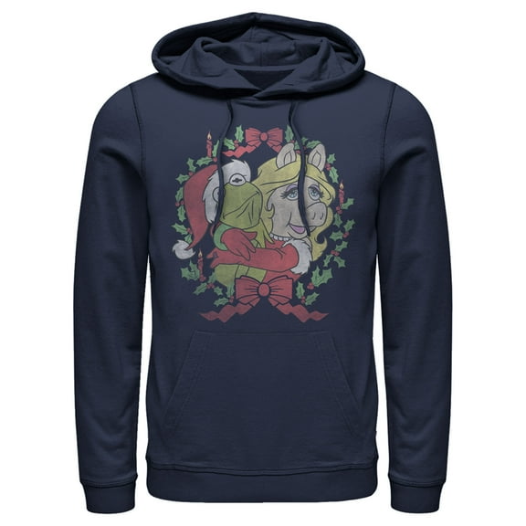 Men's The Muppets Kermy and Piggy Pull Over Hoodie Navy Blue Large