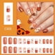 thumbnail image 1 of Uñas postizas cortas cuadradas con diseño de cara brillante, fantasma, flor y calabaza. Diseño francés de calabaza para Halloween. Uñas postizas con contraste. 24 piezas. Placa de uñas reutilizable., 1 of 6