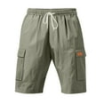 thumbnail image 6 of hoksml Summer Men Cotton Linen Cargo Shorts Solid Color Elastic Waist Drawstring Multi Pocket Outdoor Lightweight Hiking Beach Shorts, 6 of 9