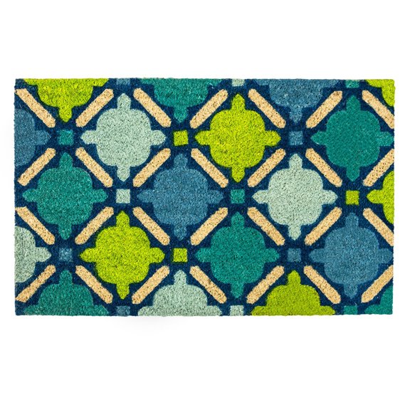 DII Natural Coir Geometric Modern Outdoor Door Mat, Front Porch Décor, 17x29", Blue Mosaic