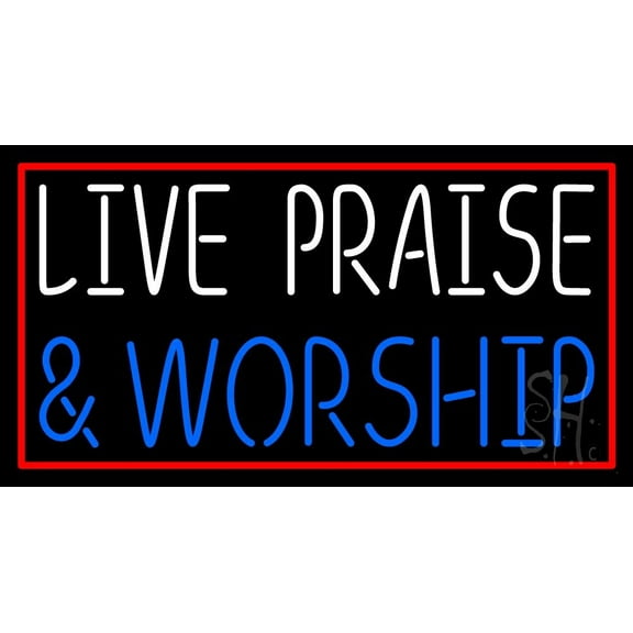Live Praise And Worship Red Border LED Neon Sign 13" Tall x 24" Wide - inches Black Square Cut Acrylic Backing, with Dimmer - Premium built indoor Sign for Home décor, Religious place, Store interior.