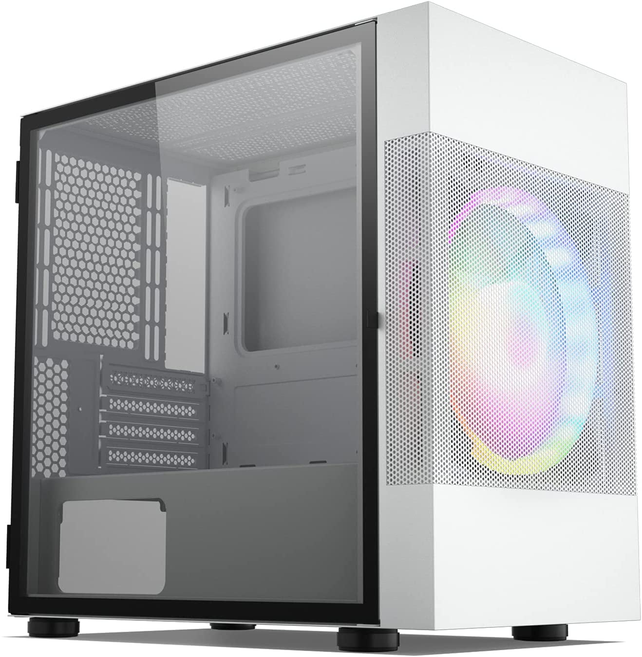 Vild Sygdom Hjemland Vetroo M01 Compact M-ATX Mesh Gaming Pc Case, Pre-Installed 200mm Rainbow  Fan, Door Opening Tempered Glass Panel Design, Air-Water Cooling Ready -  Walmart.com