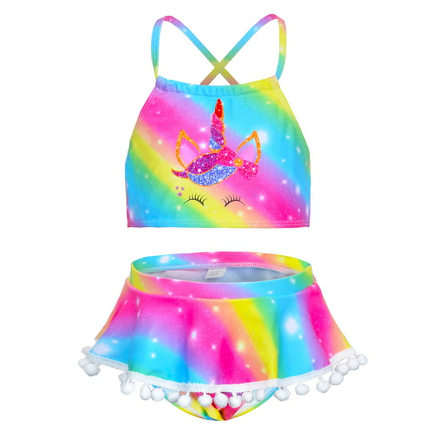 Nidoul Little Girls 2-Piece Swimsuit Bikini Tankini Set Ruffle Unicorn ...