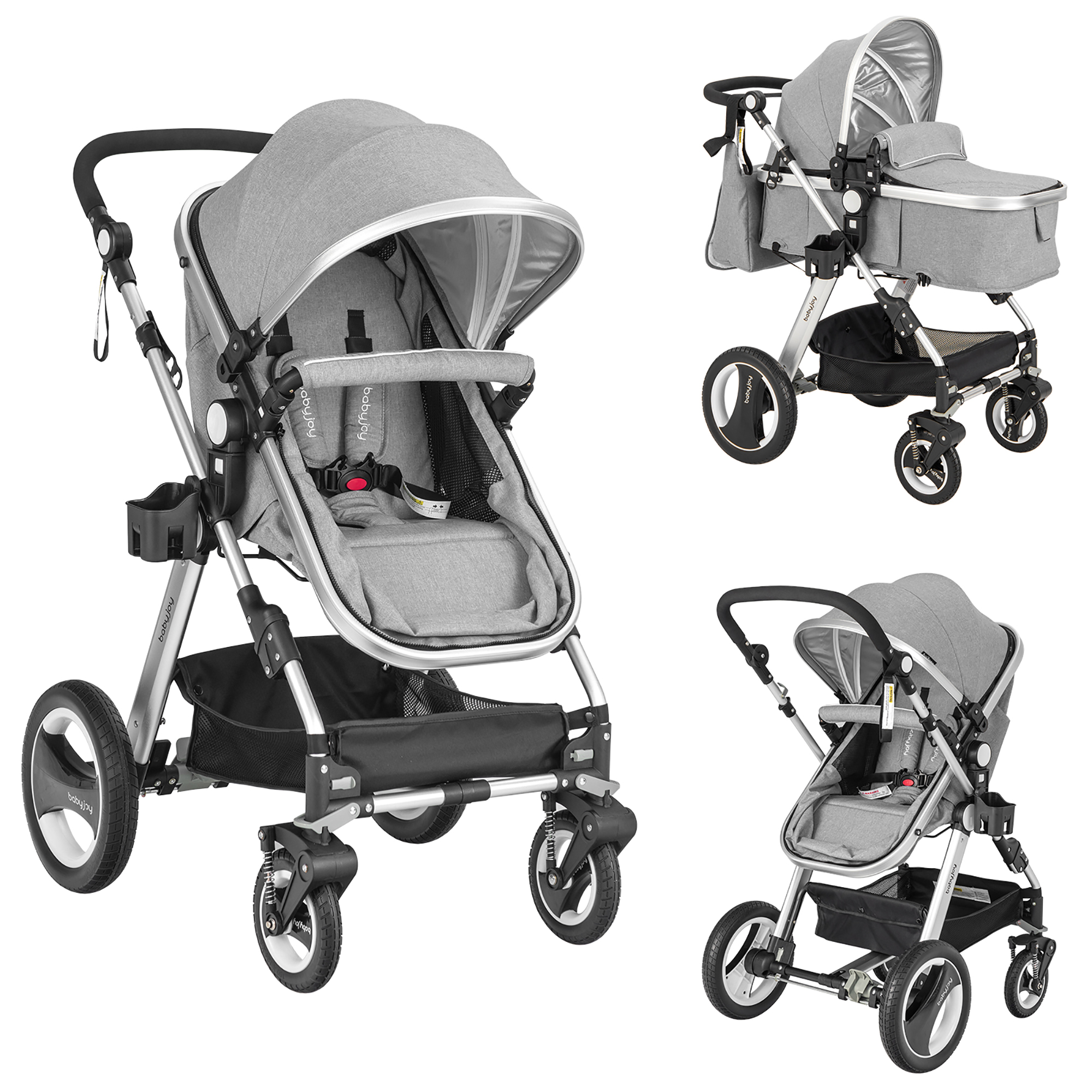 Costway Folding Aluminum Infant Baby Stroller Kids Carriage Pushchair W/ Diaper Bag Gray