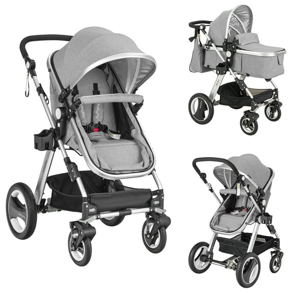 Costway Folding Aluminum Infant Baby Stroller Kids Carriage Pushchair W/ Diaper Bag Gray