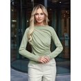 thumbnail image 4 of Women Business Casual Top Peplum Cinched Should Long Sleeve Blouse Grass Green L, 4 of 8