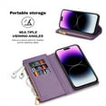 thumbnail image 2 of TECH CIRCLE Cute Shiny Flip Wallet Case with Wrist Strap for iPhone 16 (2024 Release) 6.1", Built-in Stand, 9 Card Slots, Zipper Pocket, PU Leather Protective Lightweight Cover, Purple, 2 of 8