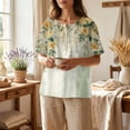 thumbnail image 3 of Floral Graphic Henley Neck Tops for Women, Short Sleeve Casual Pullover Blouses Dressy Boho Stylish Spring Summer Fall Outfits, 3 of 6