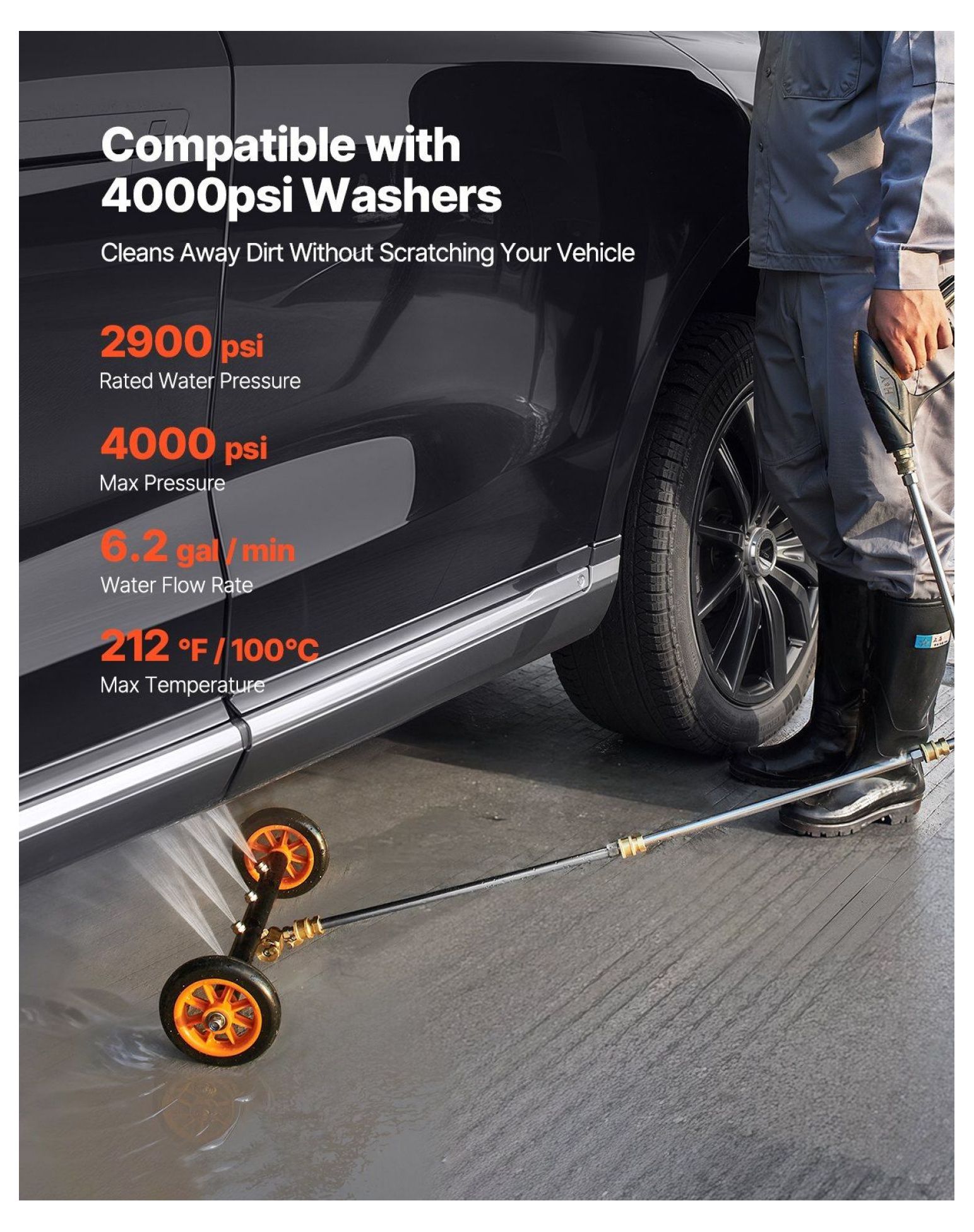 16" Pressure Washer Undercarriage Cleaner with 2 Wheels 2 Extended Wands