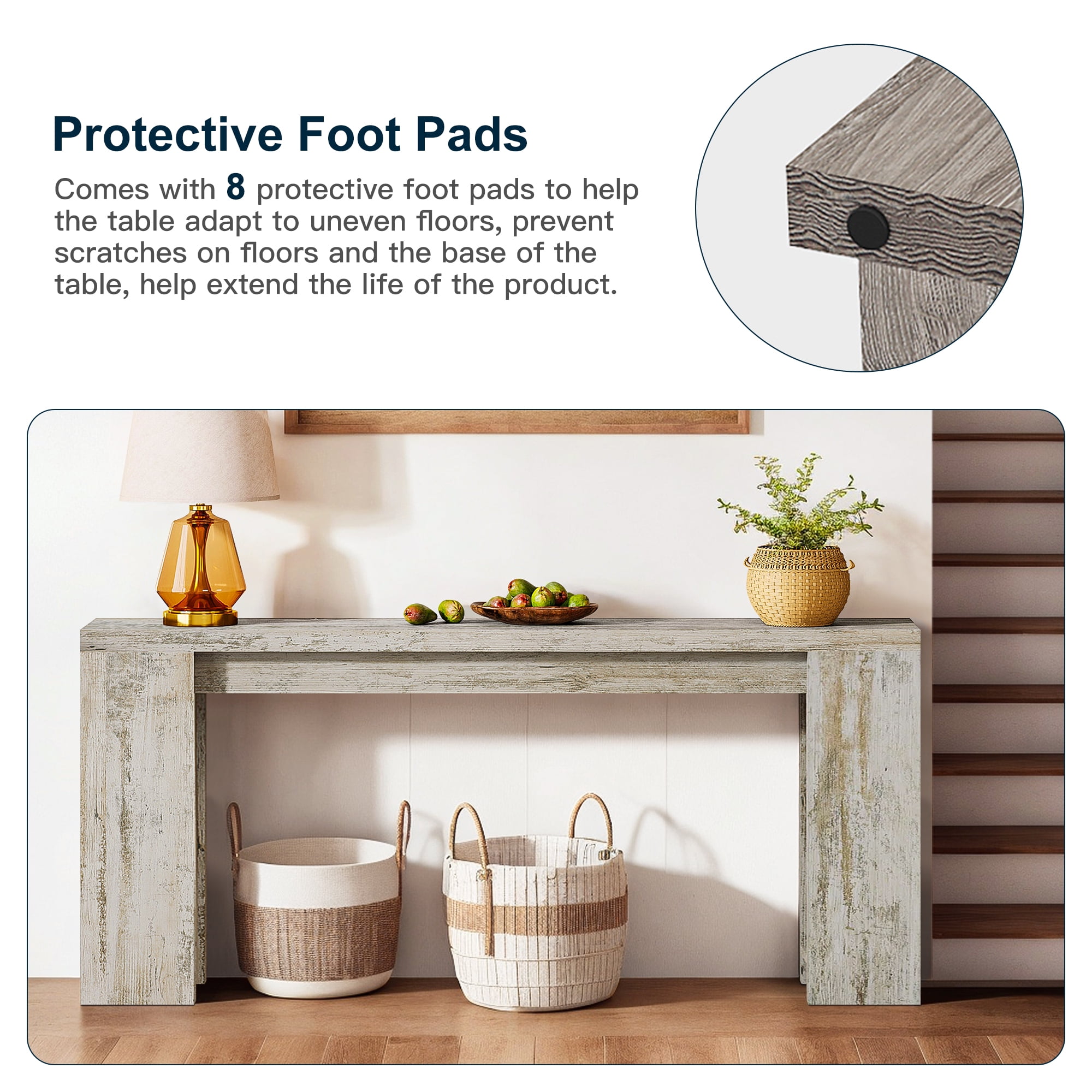 Demi Bonn 70.9" Wood Console Table, Farmhouse Sofa Table Entryway Table with Storage, Foyer Display Table, Light Gray