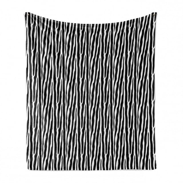 Zebra Print Soft Flannel Fleece Throw Blanket, Simplistic Exotic Savanna Animal Skin Pattern Deco Illustration, Cozy Plush for Indoor and Outdoor Use, 50" x 60", Charcoal Grey and White, by Ambesonne