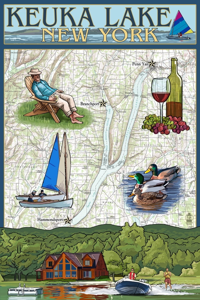 Keuka Lake, New York, Nautical Chart (12x18 Wall Art Poster, Room Decor