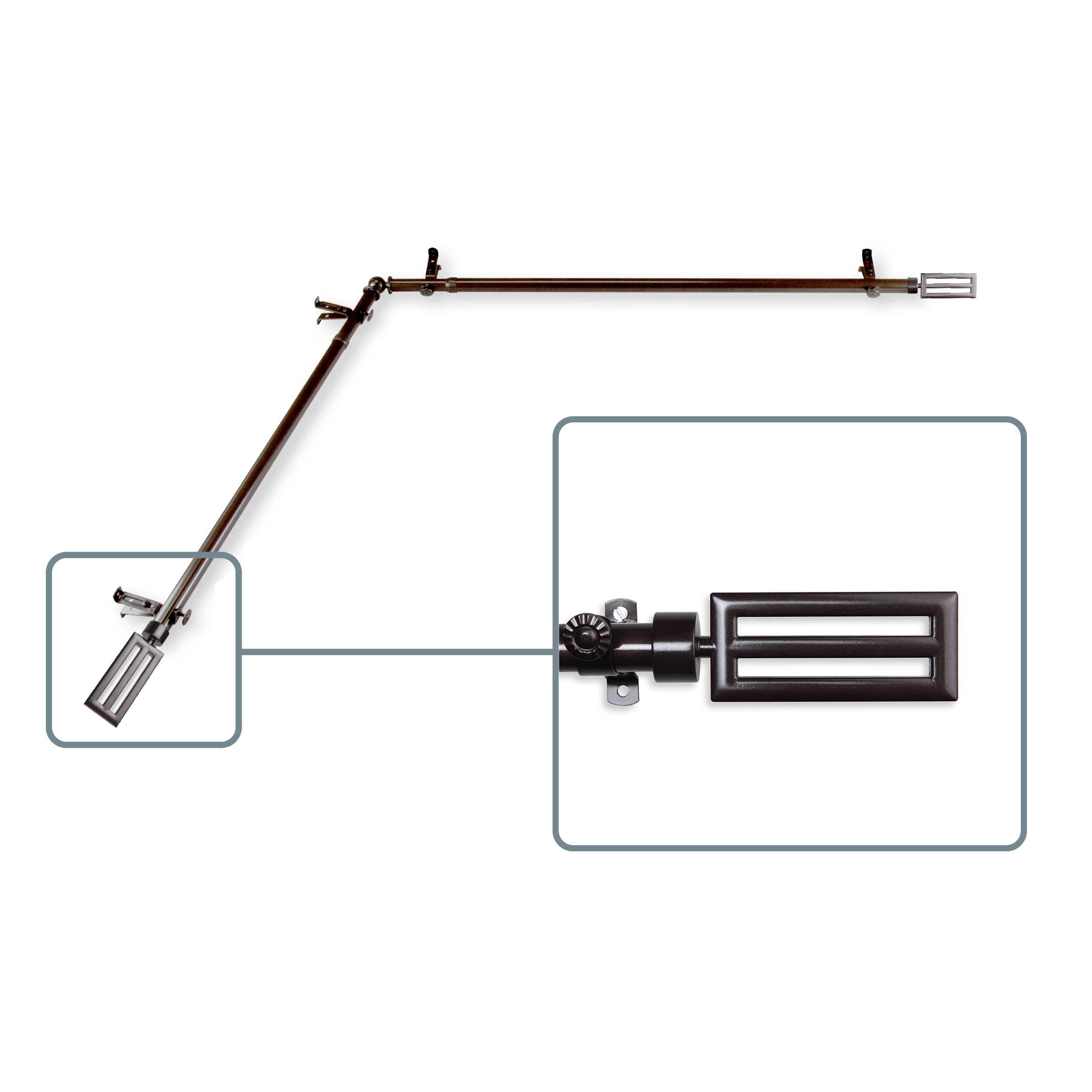 Mabel 13/16 inch Corner Window Curtain Rod 66-120" - Cocoa