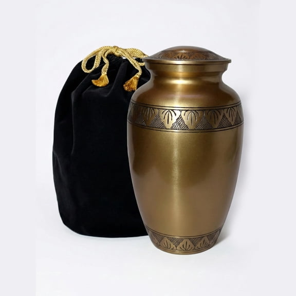 Cresta Modern Cremation Urn - Large Adult Ashes Urn Durable Brass - Funeral Urn Secure Lid Elegant Memorial Urn with Black Velvet Bag Gold