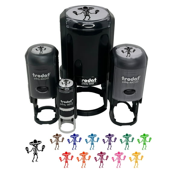 Day of Dead Skeleton with Sombrero and Maracas Self-Inking Rubber Stamp Ink Stamper - Black Ink - Mini 1/2 Inch