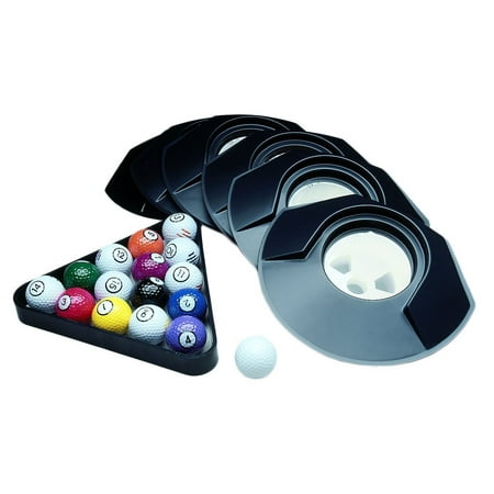 Pool Golf - Putter Pool, Putter Pool golf putting game plays like golf and shoots like pool. Game includes six putting cups and full rack of billiard style golf balls By Club Champ