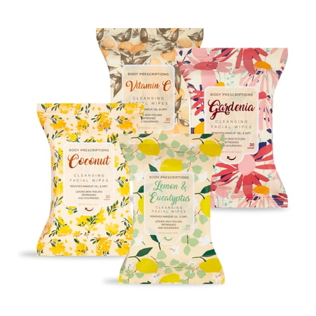 Facial Wipe Set 4 Packs, Soft and Hydrating Facial Cleansing Wipes by Beauty Concepts