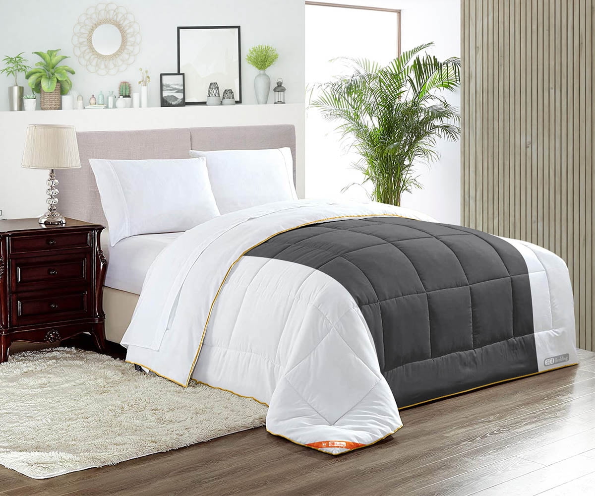 Alaskan King Comforter Contrast Dark Grey 300 GSM Plush Siliconized