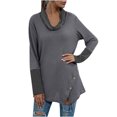 thumbnail image 1 of Blusa de manga larga informal a la moda para mujer con cuello alto y costuras a rayas Fridja  fhghd1894, 1 of 8