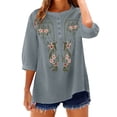 thumbnail image 4 of Tops for Women 100% Cotton Embroidered 3/4 Sleeve Boho Lightweight Tunic with Button Front, 4 of 6