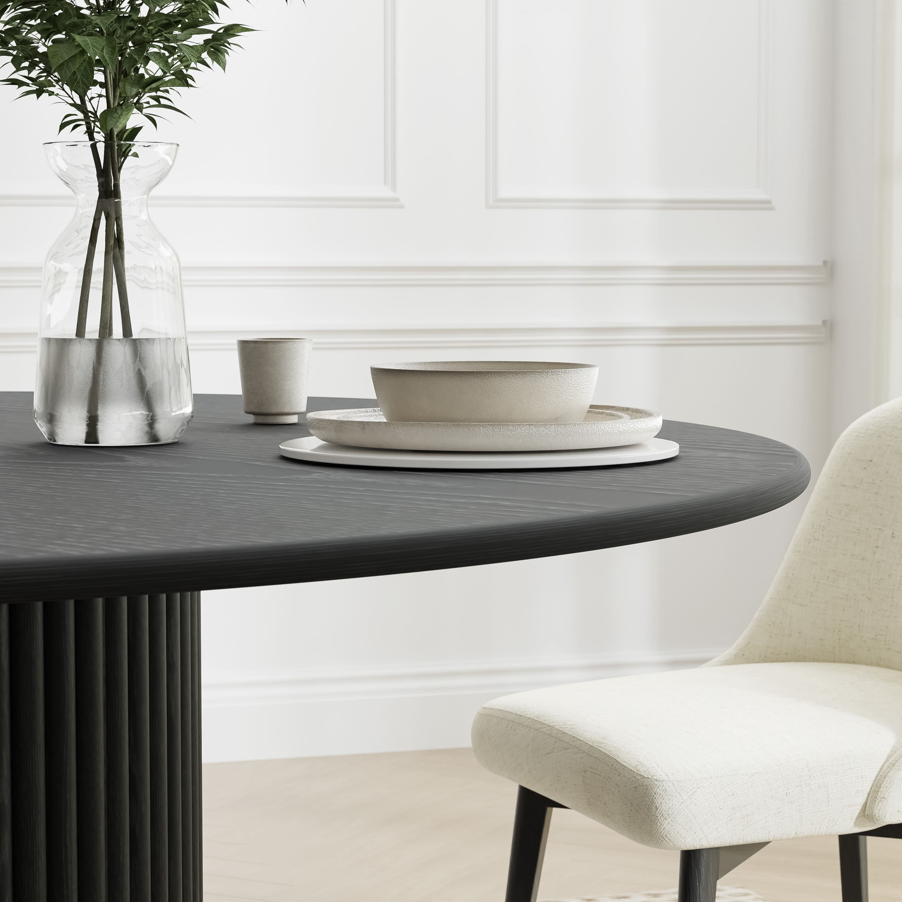 60 in. Soild Wood Black Dining Table Round Kitchen Table