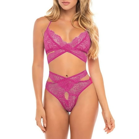 

RPVATI Lingerie for Women Sexy Hollow Out Lace Underwire Criss Cross Bra and Panty Set